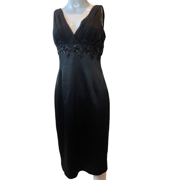 David Meister Women Sheath Wedding Dress ZHTW4755 Beaded Pleated Top Black SZ 10 - Picture 1 of 8